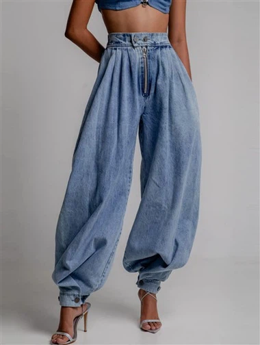 Pantalon de denim baggy haut de taille