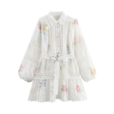 Dentelle à imprimé floral blanc - robe de chemise taillée